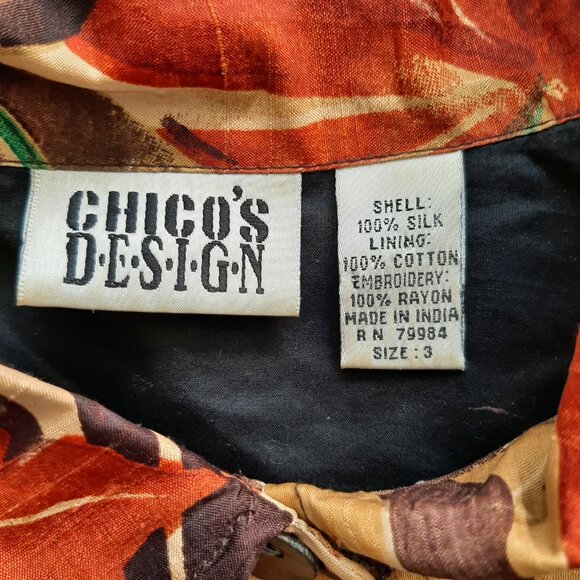 Chico's Design Women's Silk Beaded Leaf Leafy Fall Jacket Size 3 (XL) - Picture 5 of 5